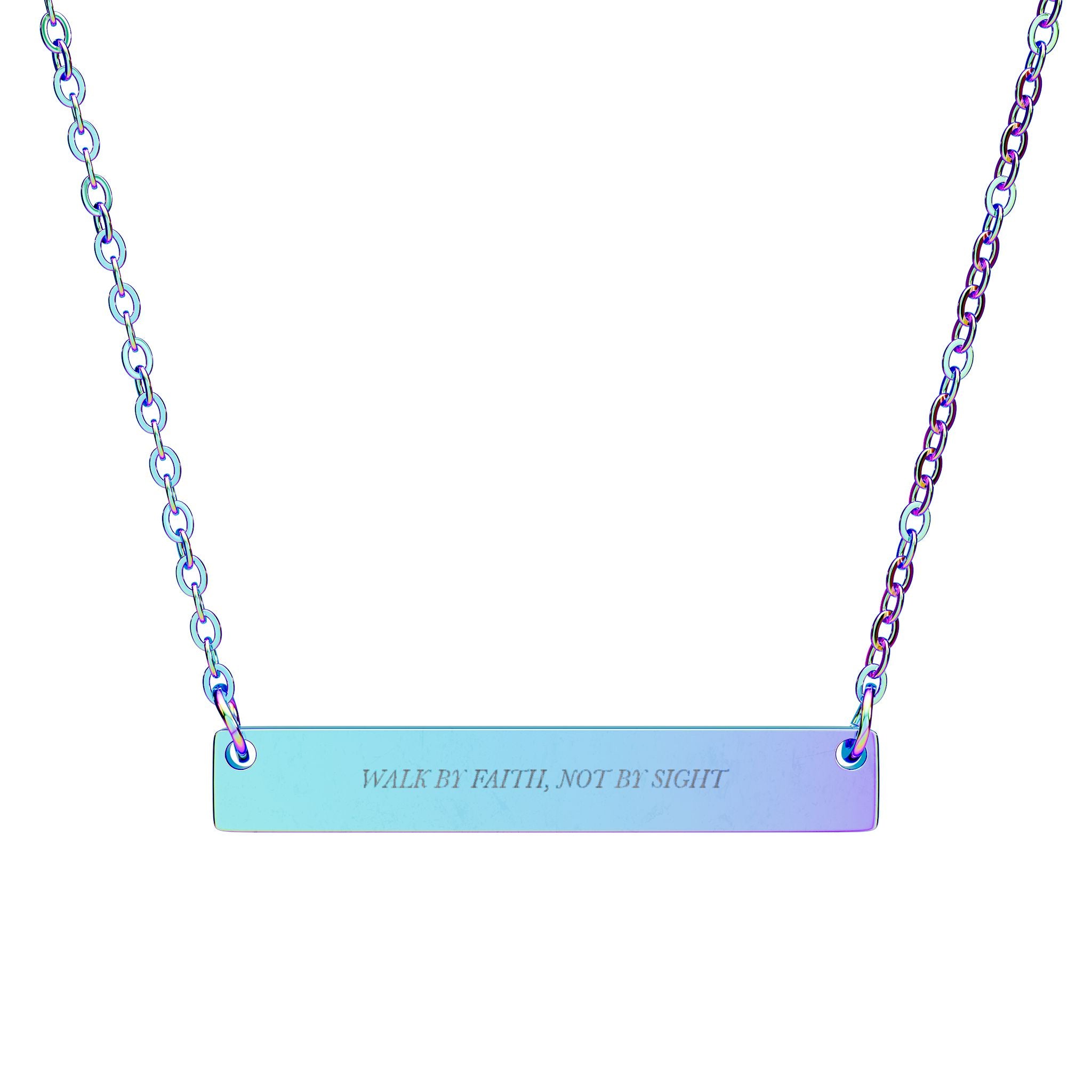 Walk by Faith Not by Sight Bar Necklace - 2 Corinthians 5:7 Christian Faith Jewelry, Engraved