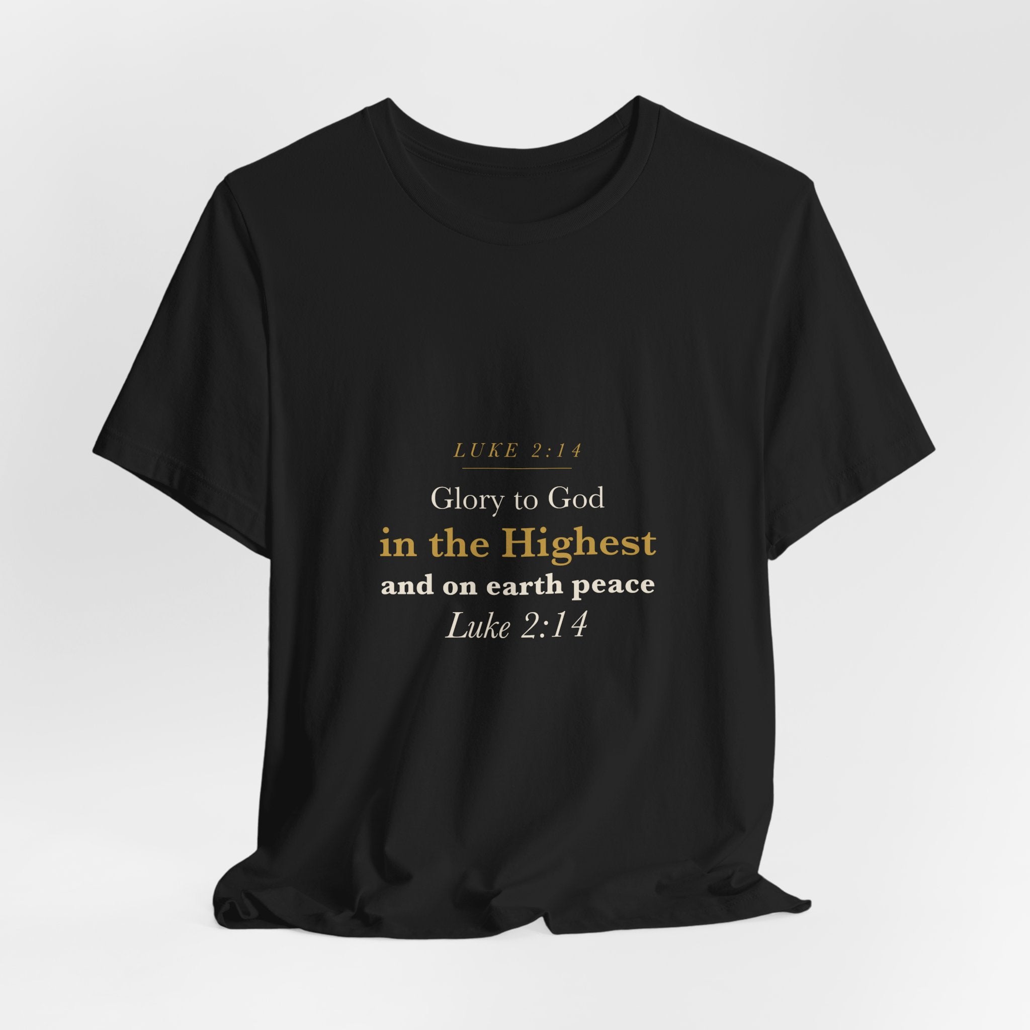 Glory to God in the Highest - Luke 2:14 Christmas Nativity Scripture Shirt - Elegant Serif Faith Christmas Tee (Dark)