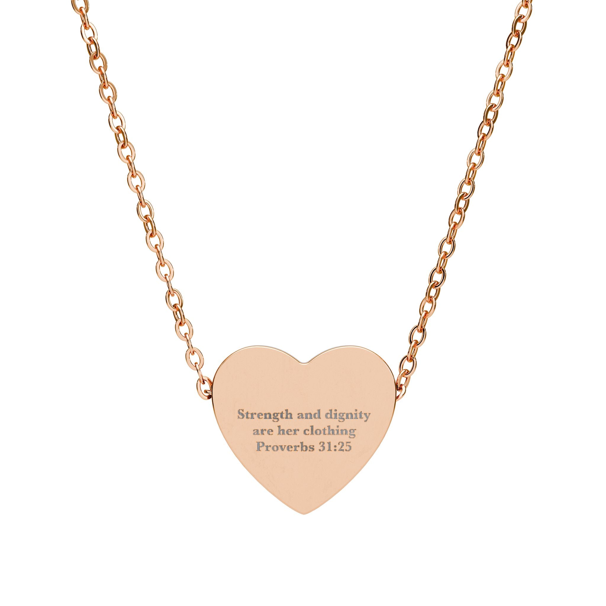 Strength and Dignity Heart Necklace - Proverbs 31:25 Christian Gift for Her, Mom, Engraved Faith Jewelry