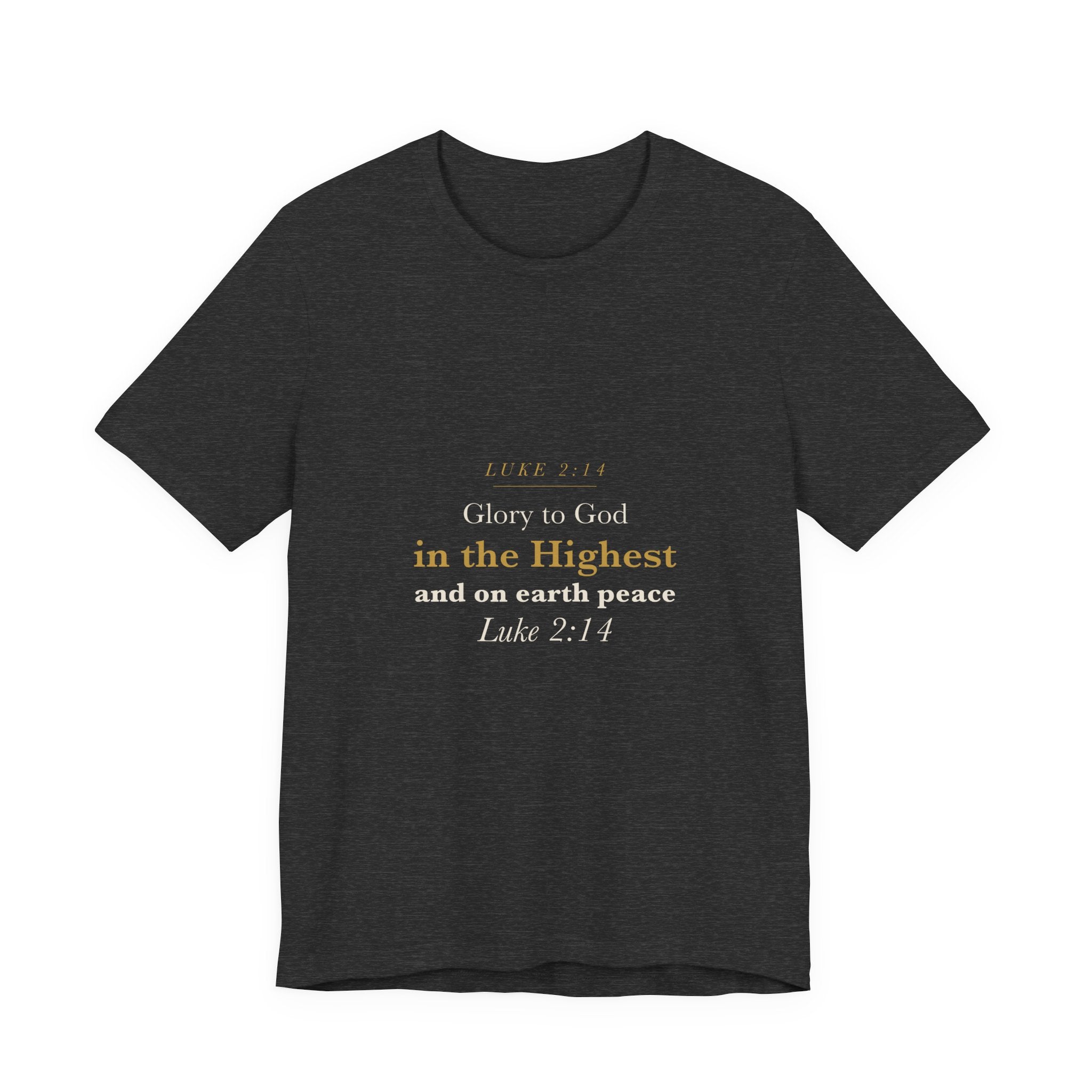 Glory to God in the Highest - Luke 2:14 Christmas Nativity Scripture Shirt - Elegant Serif Faith Christmas Tee (Dark)