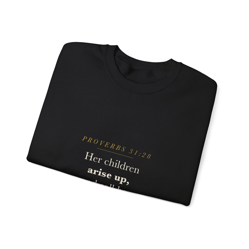 Proverbs 31 Mom Crewneck — Her Children Call Her Blessed, Proverbs 31:28 Christian Mother's Day Sweatshirt