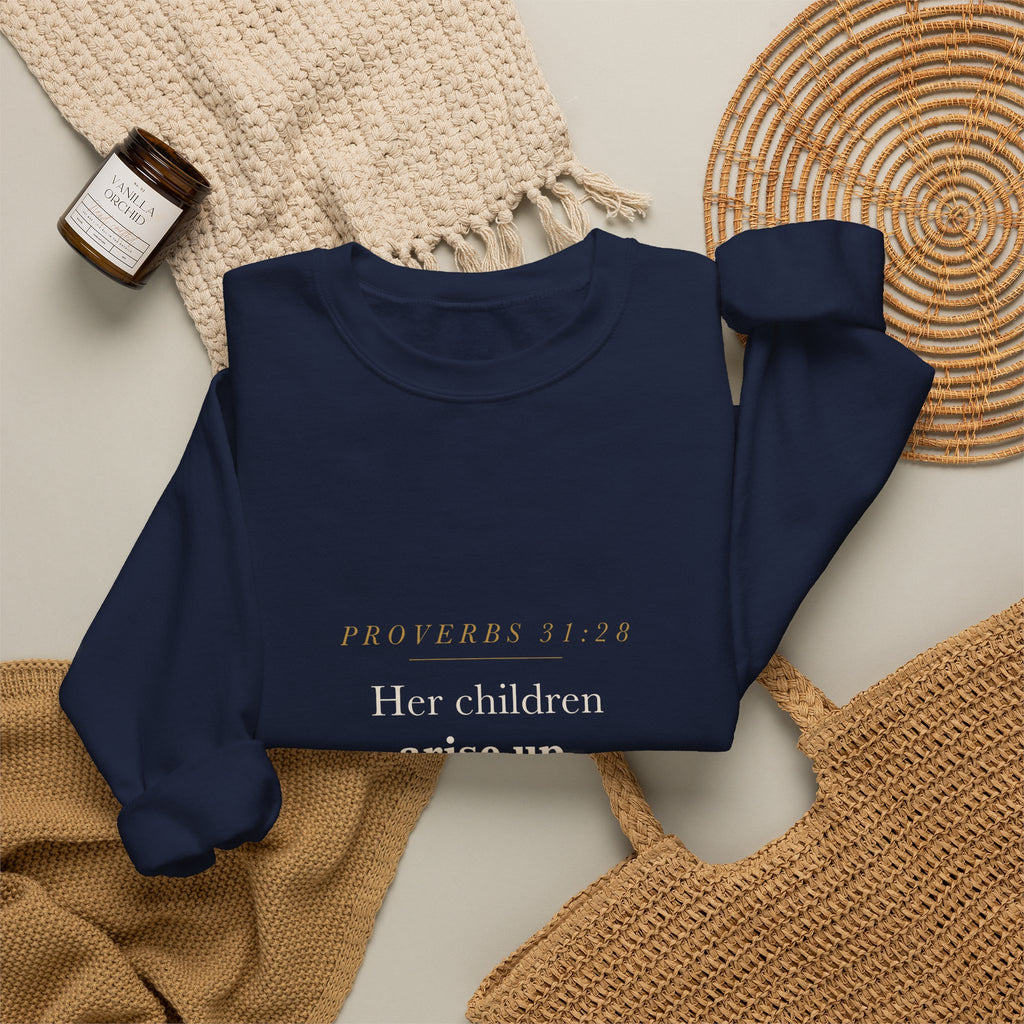 Proverbs 31 Mom Crewneck — Her Children Call Her Blessed, Proverbs 31:28 Christian Mother's Day Sweatshirt