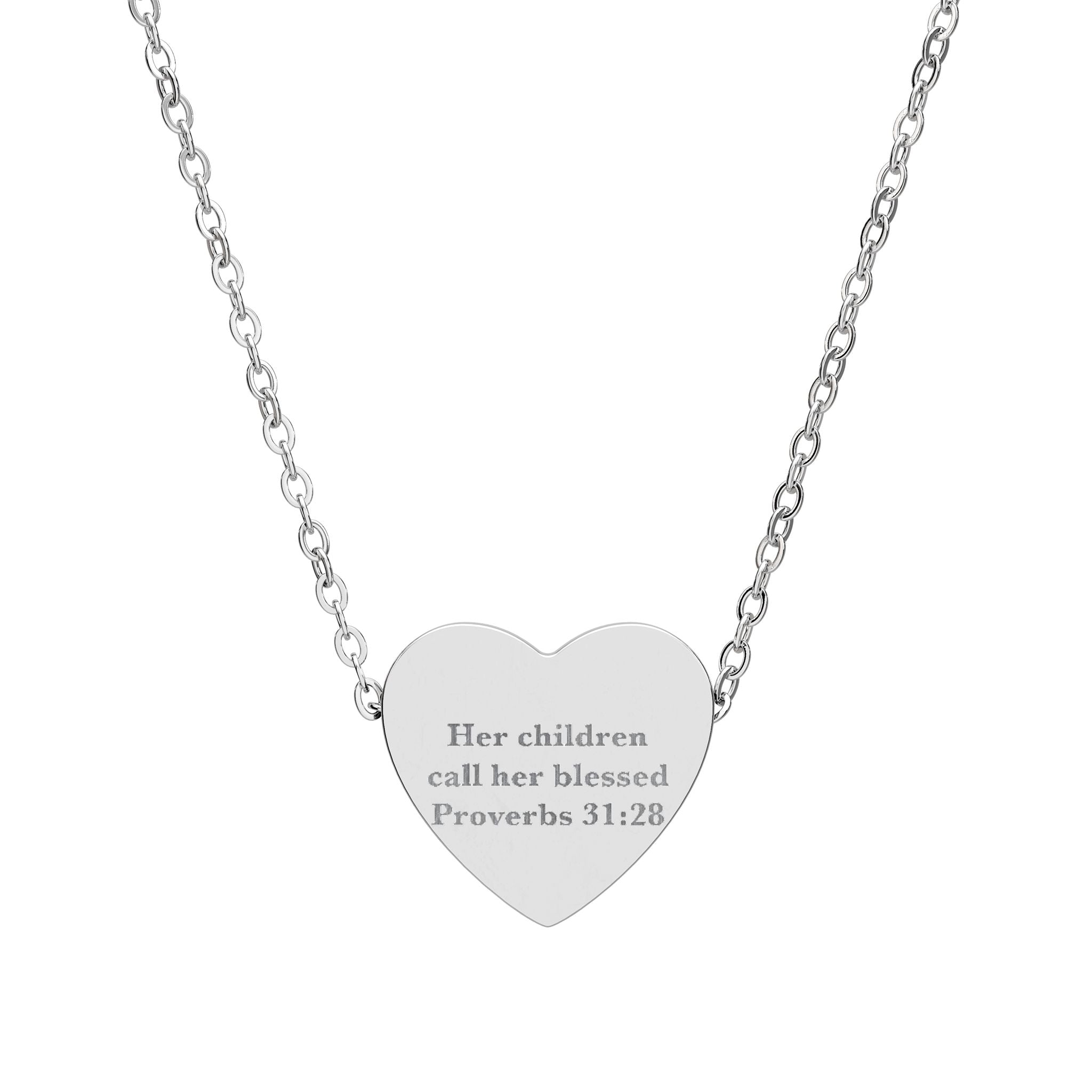 Her Children Call Her Blessed Heart Necklace - Proverbs 31:28 Christian Mom Gift, Engraved Faith Jewelry
