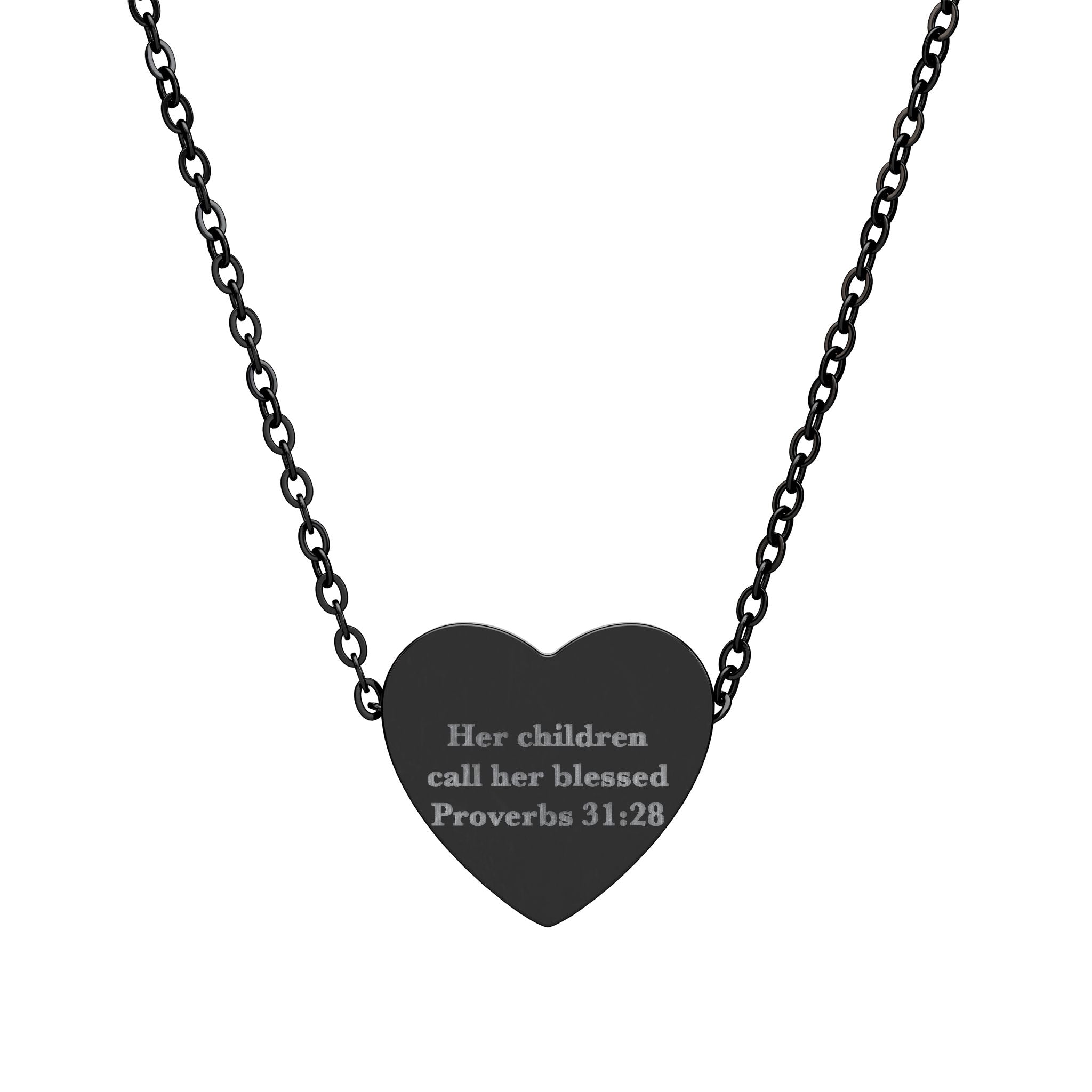 Her Children Call Her Blessed Heart Necklace - Proverbs 31:28 Christian Mom Gift, Engraved Faith Jewelry