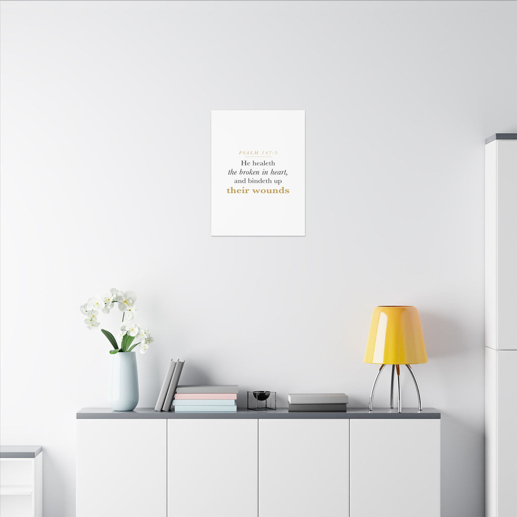 Christian Sympathy Gift Wall Art — He Healeth the Broken in Heart, Psalm 147:3 Bereavement Scripture Canvas