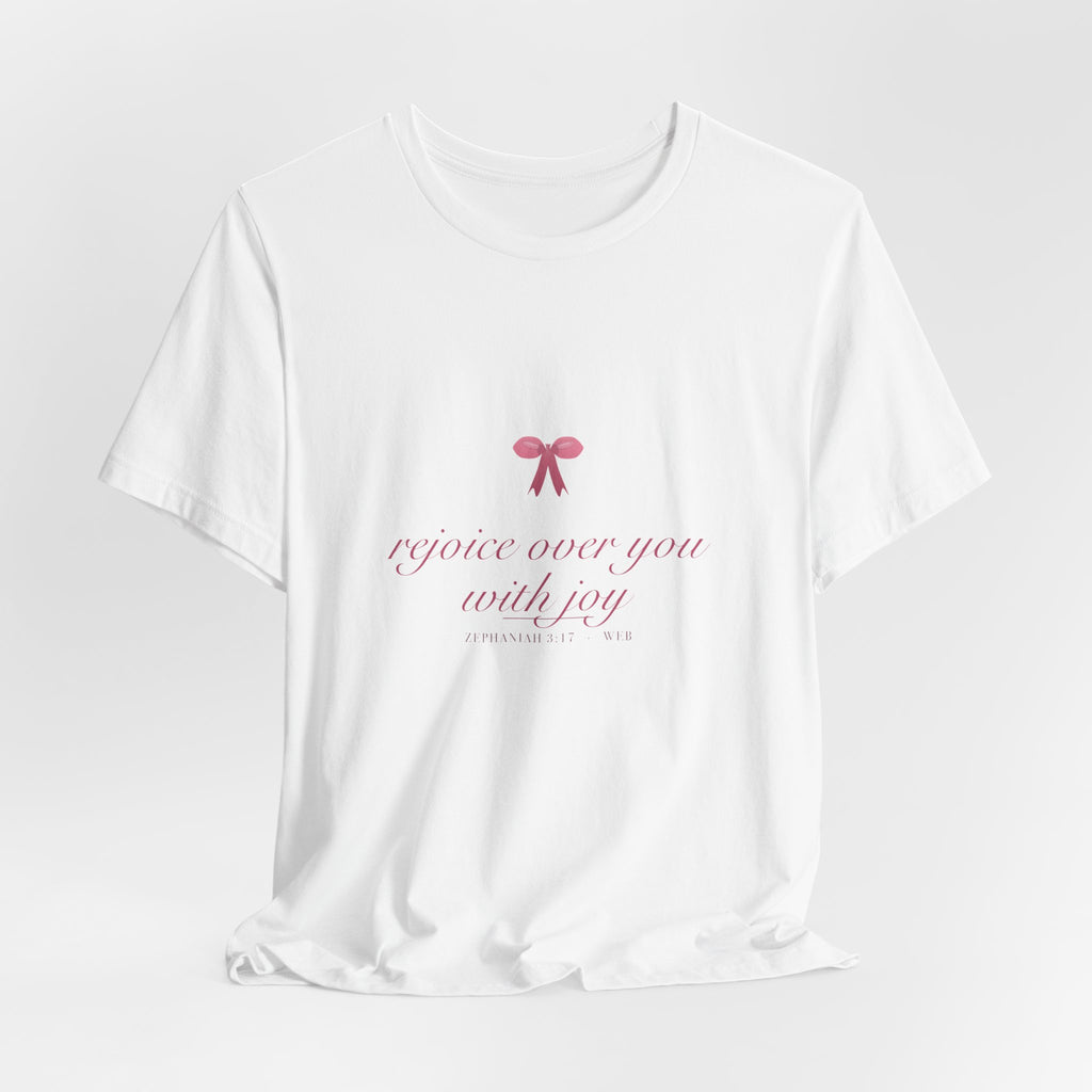 Rejoice Over You With Joy Shirt, Coquette Christian Tee, Soft Girl Faith Aesthetic, Bible Verse