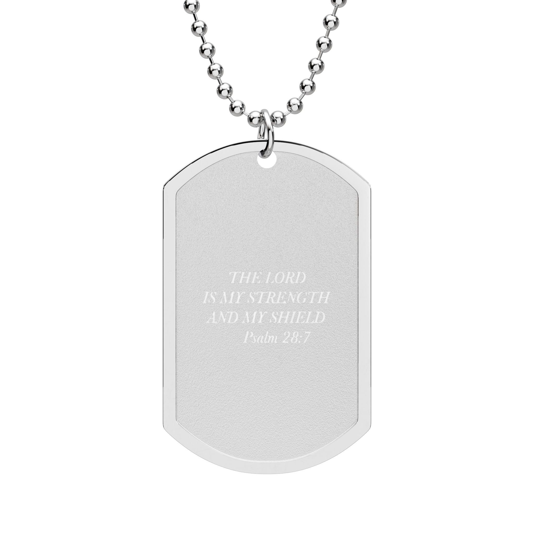 The Lord Is My Strength and Shield Dog Tag Necklace - Psalm 28:7 Christian Gift for Men, Faith Jewelry