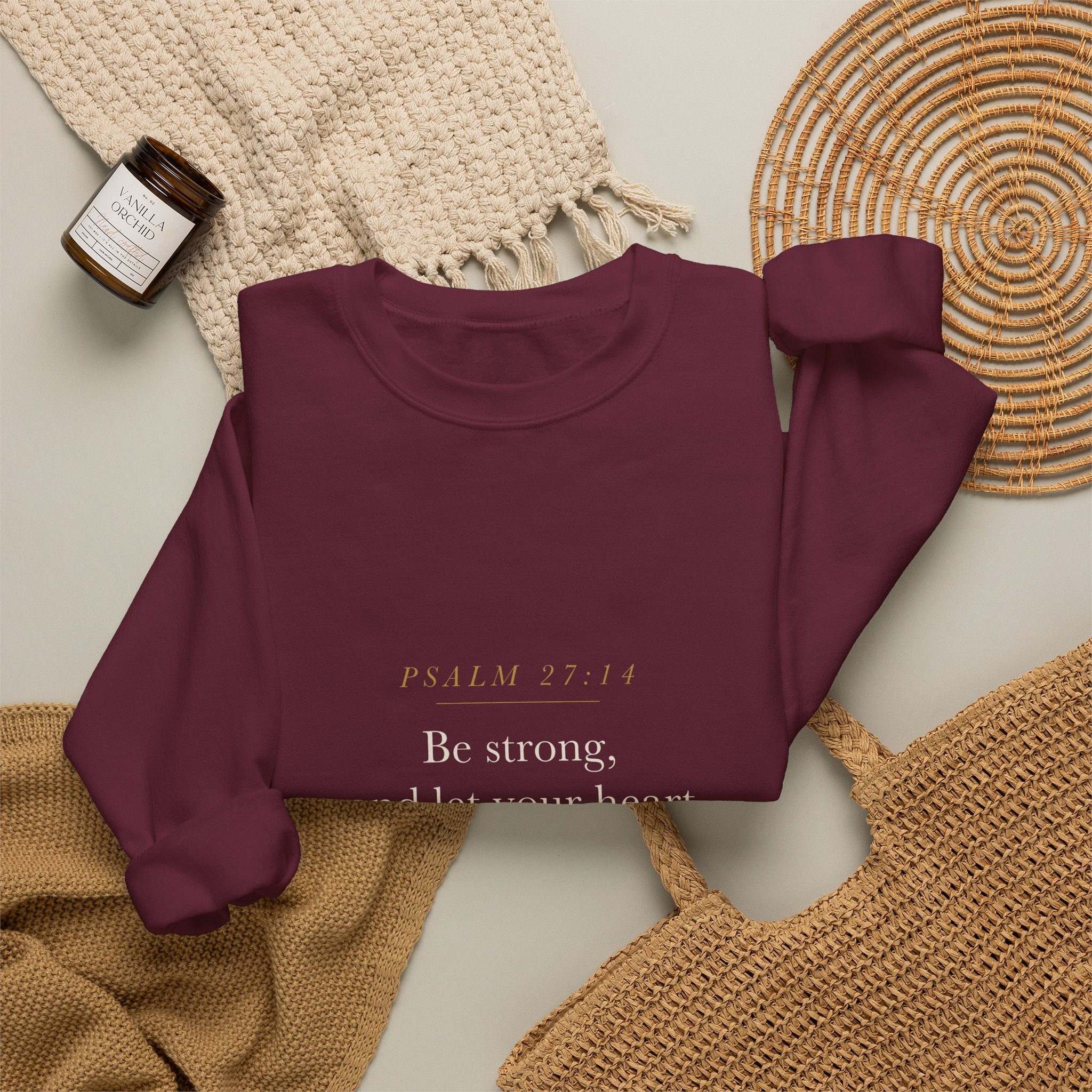 Faith Graduation Gift Sweatshirt 2026 — Be Strong and Take Courage, Psalm 27:14 Christian Grad Crewneck
