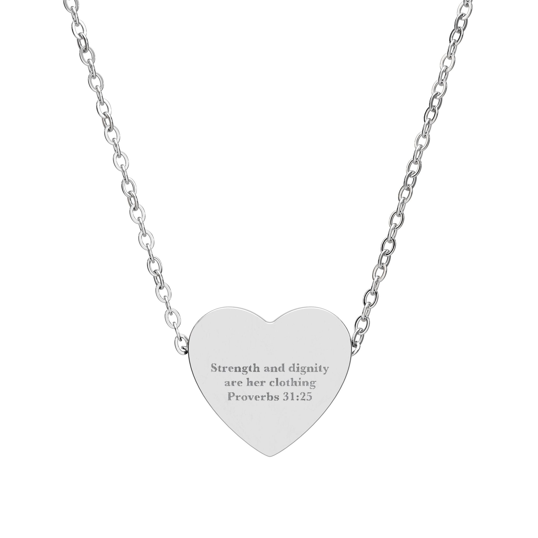 Strength and Dignity Heart Necklace - Proverbs 31:25 Christian Gift for Her, Mom, Engraved Faith Jewelry