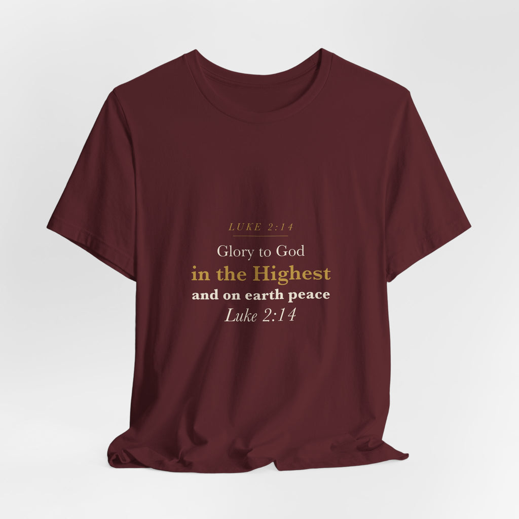 Glory to God in the Highest - Luke 2:14 Christmas Nativity Scripture Shirt - Elegant Serif Faith Christmas Tee (Dark)