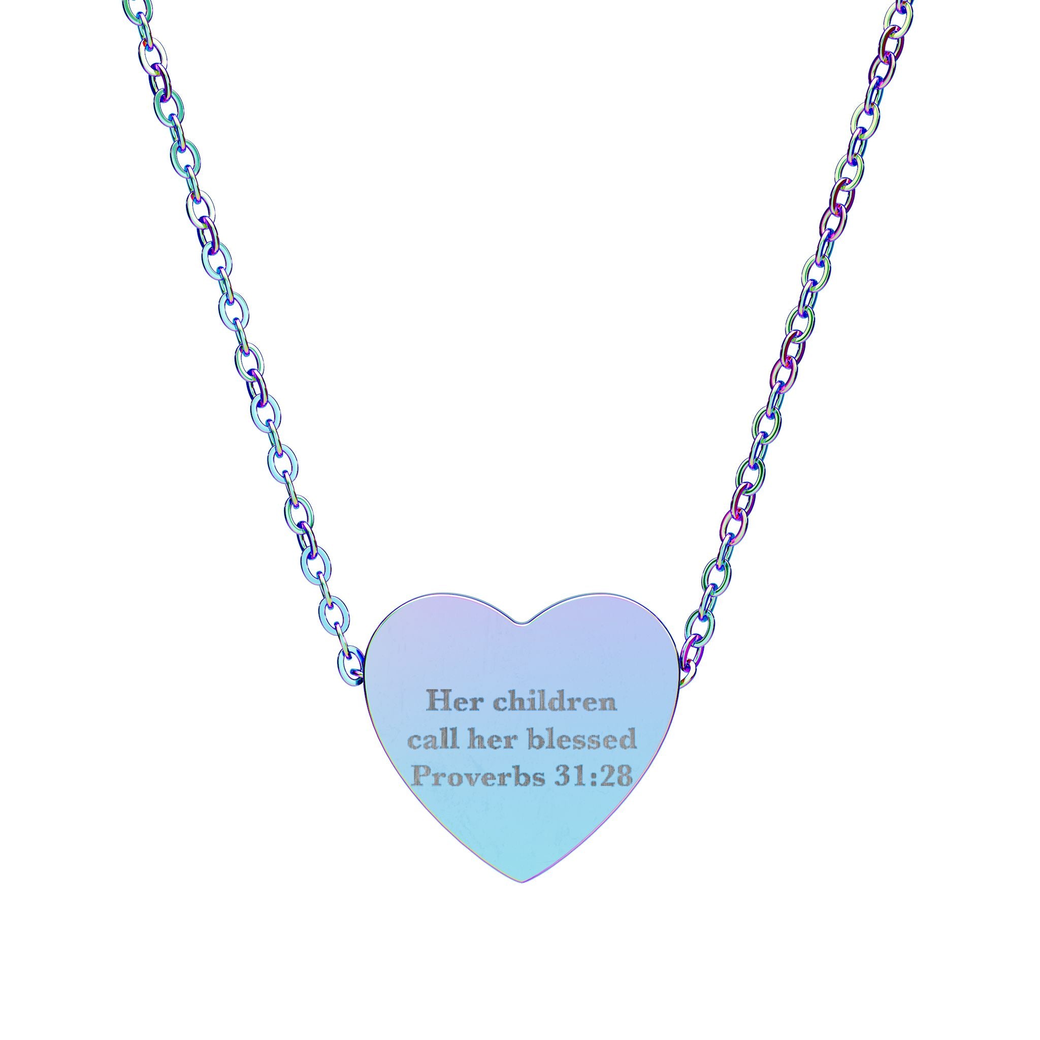 Her Children Call Her Blessed Heart Necklace - Proverbs 31:28 Christian Mom Gift, Engraved Faith Jewelry