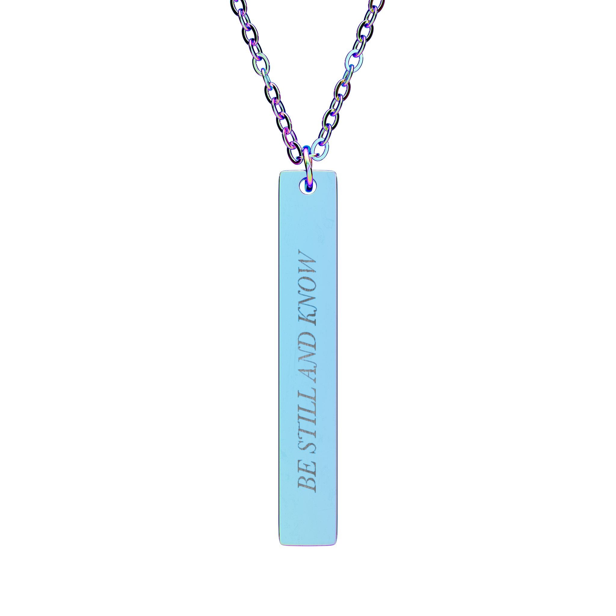 Be Still and Know Vertical Bar Necklace - Psalm 46:10 Christian Faith Jewelry, Engraved