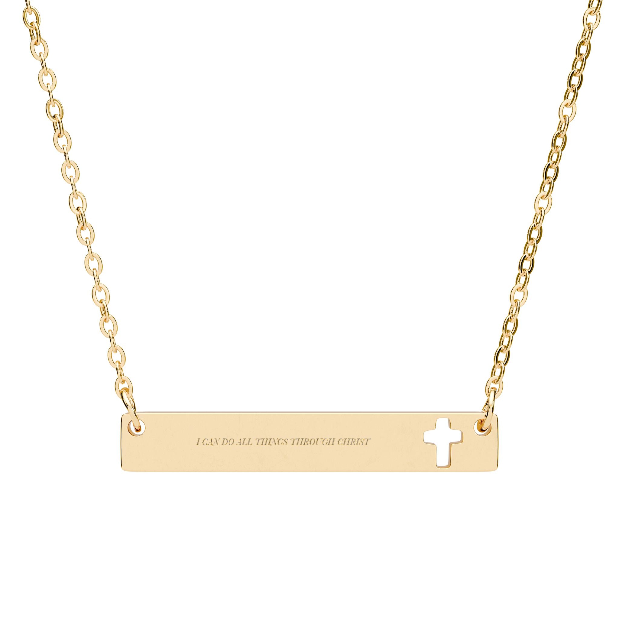 I Can Do All Things Through Christ Cross Bar Necklace - Philippians 4:13 Engraved Faith Jewelry