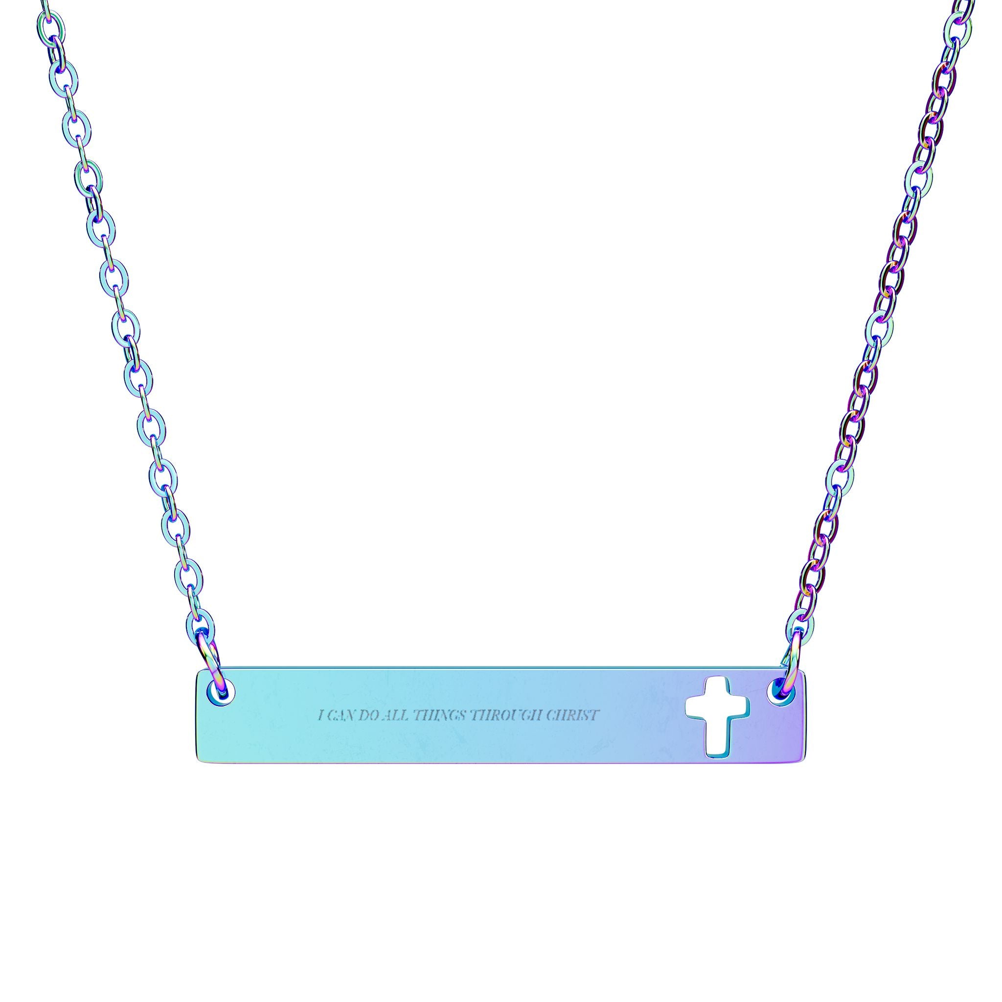 I Can Do All Things Through Christ Cross Bar Necklace - Philippians 4:13 Engraved Faith Jewelry