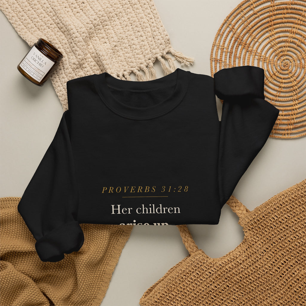 Proverbs 31 Mom Crewneck — Her Children Call Her Blessed, Proverbs 31:28 Christian Mother's Day Sweatshirt