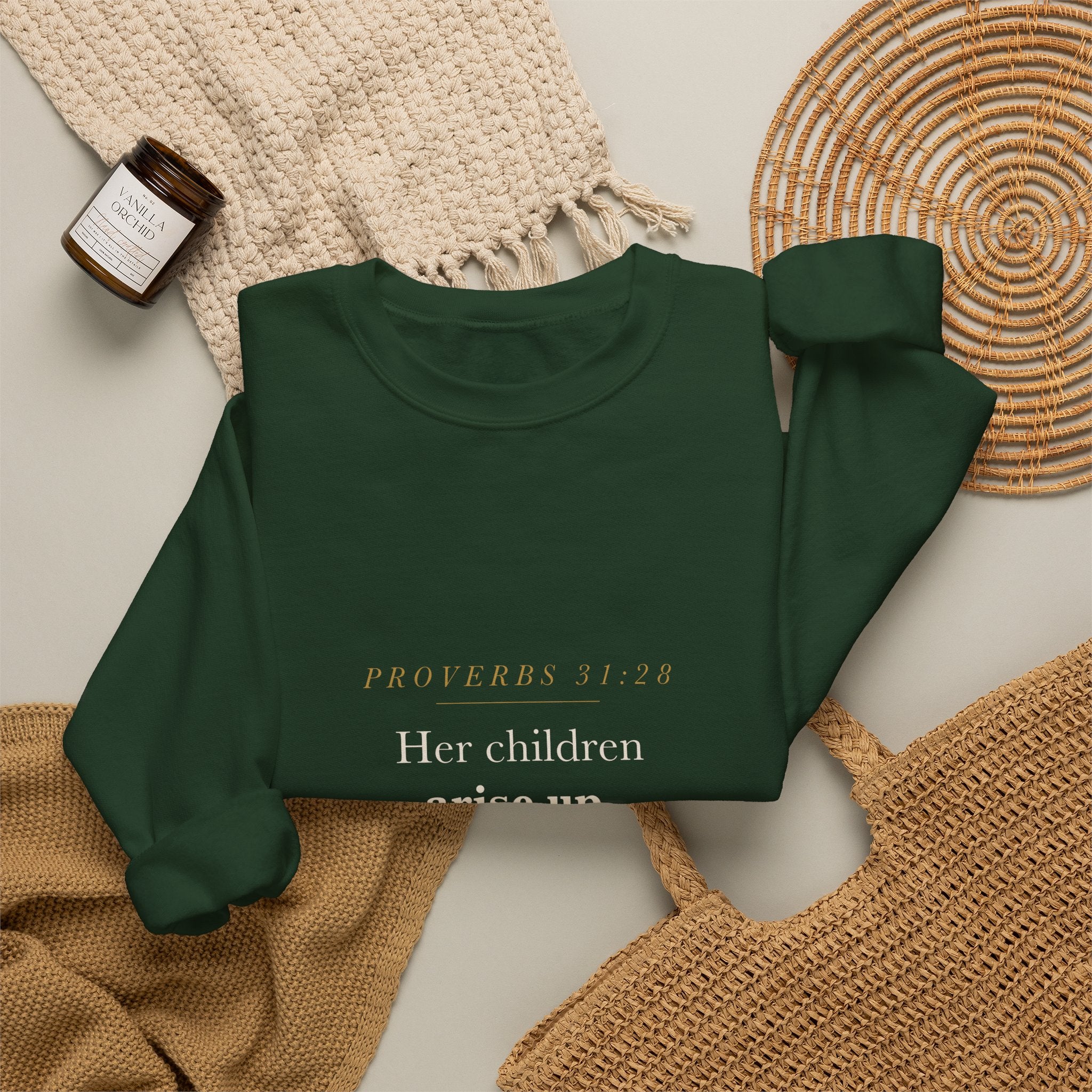 Proverbs 31 Mom Crewneck — Her Children Call Her Blessed, Proverbs 31:28 Christian Mother's Day Sweatshirt