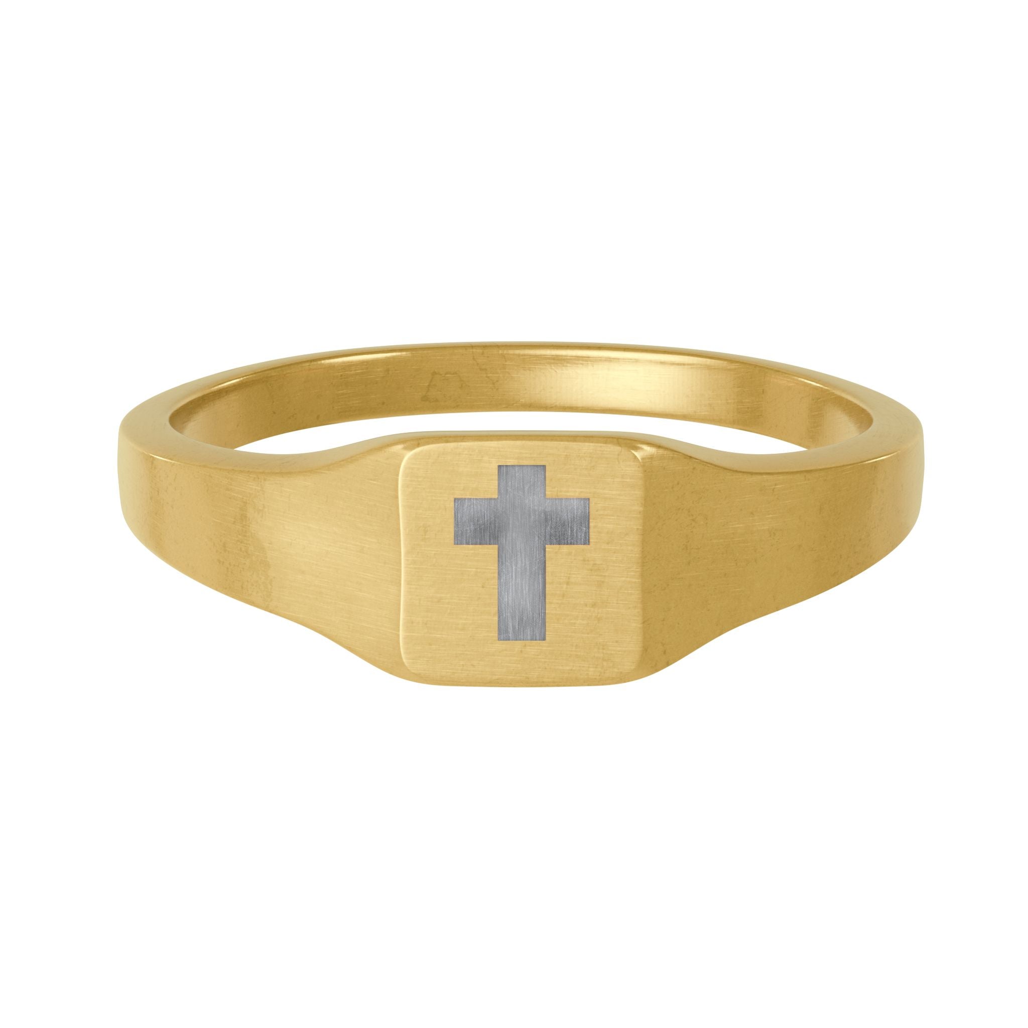 Cross Signet Ring - Christian Faith Jewelry for Men, Engraved Stainless Steel