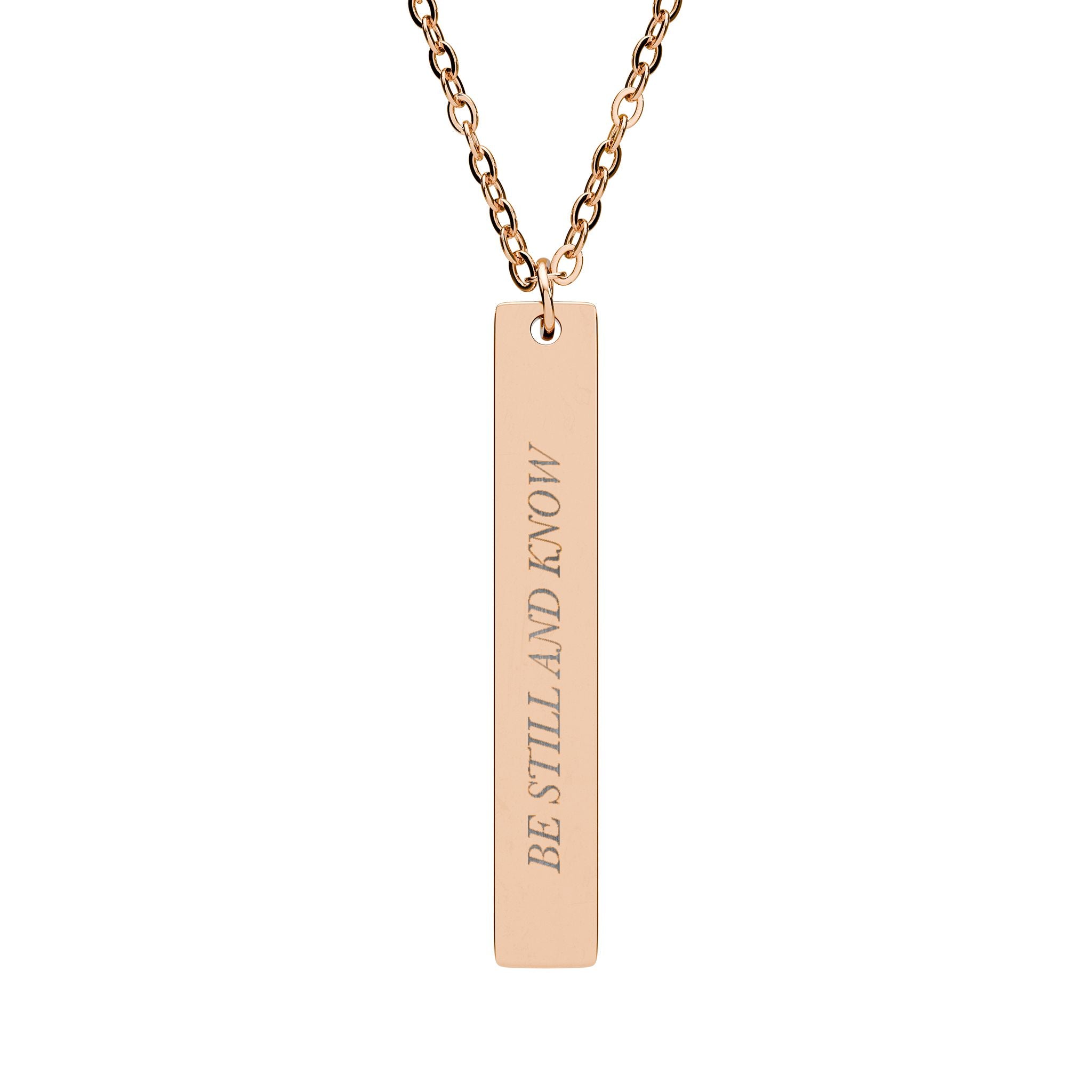 Be Still and Know Vertical Bar Necklace - Psalm 46:10 Christian Faith Jewelry, Engraved