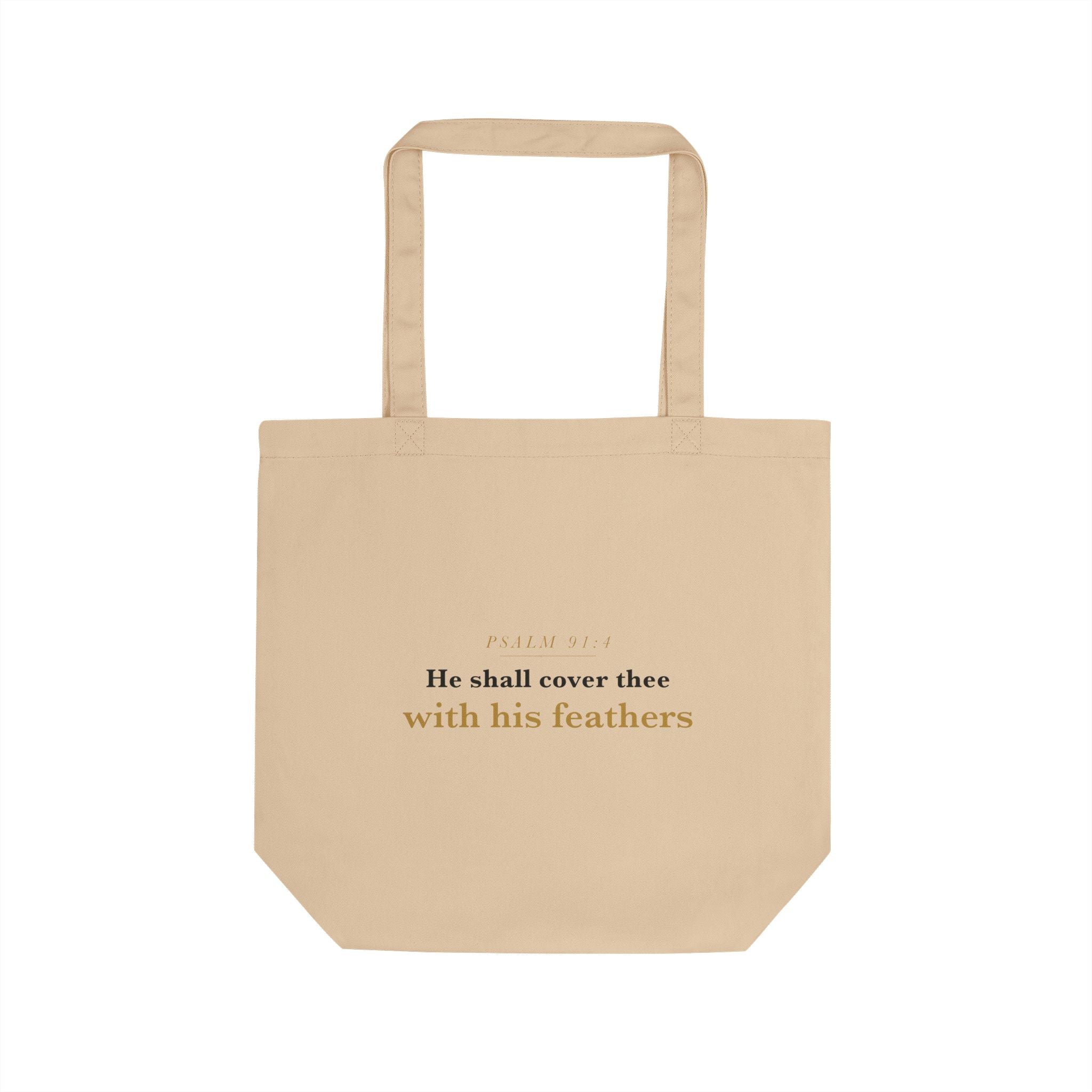 He Shall Cover Thee — Psalm 91:4 Scripture Canvas Tote