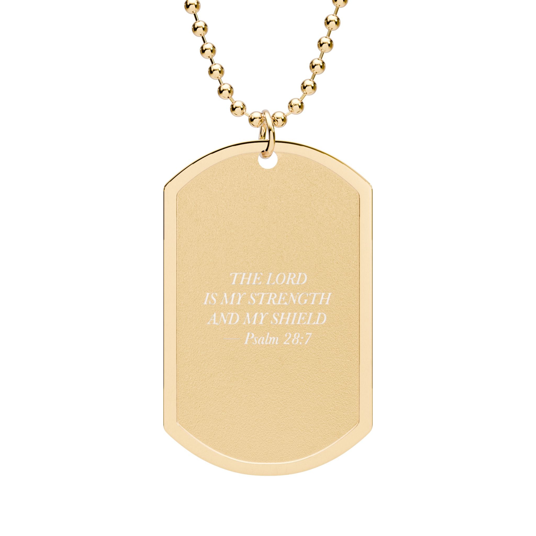The Lord Is My Strength and Shield Dog Tag Necklace - Psalm 28:7 Christian Gift for Men, Faith Jewelry