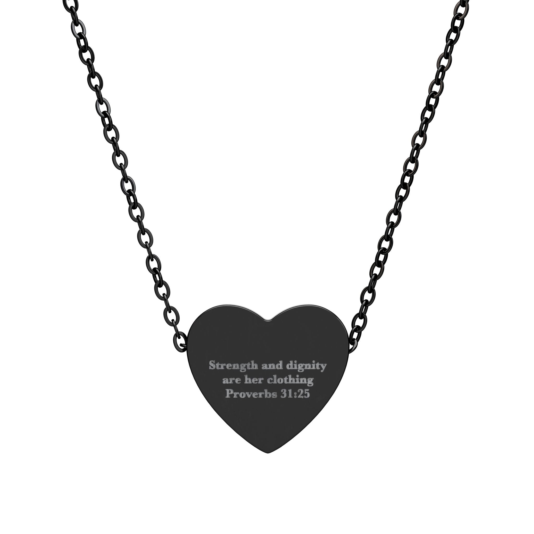 Strength and Dignity Heart Necklace - Proverbs 31:25 Christian Gift for Her, Mom, Engraved Faith Jewelry
