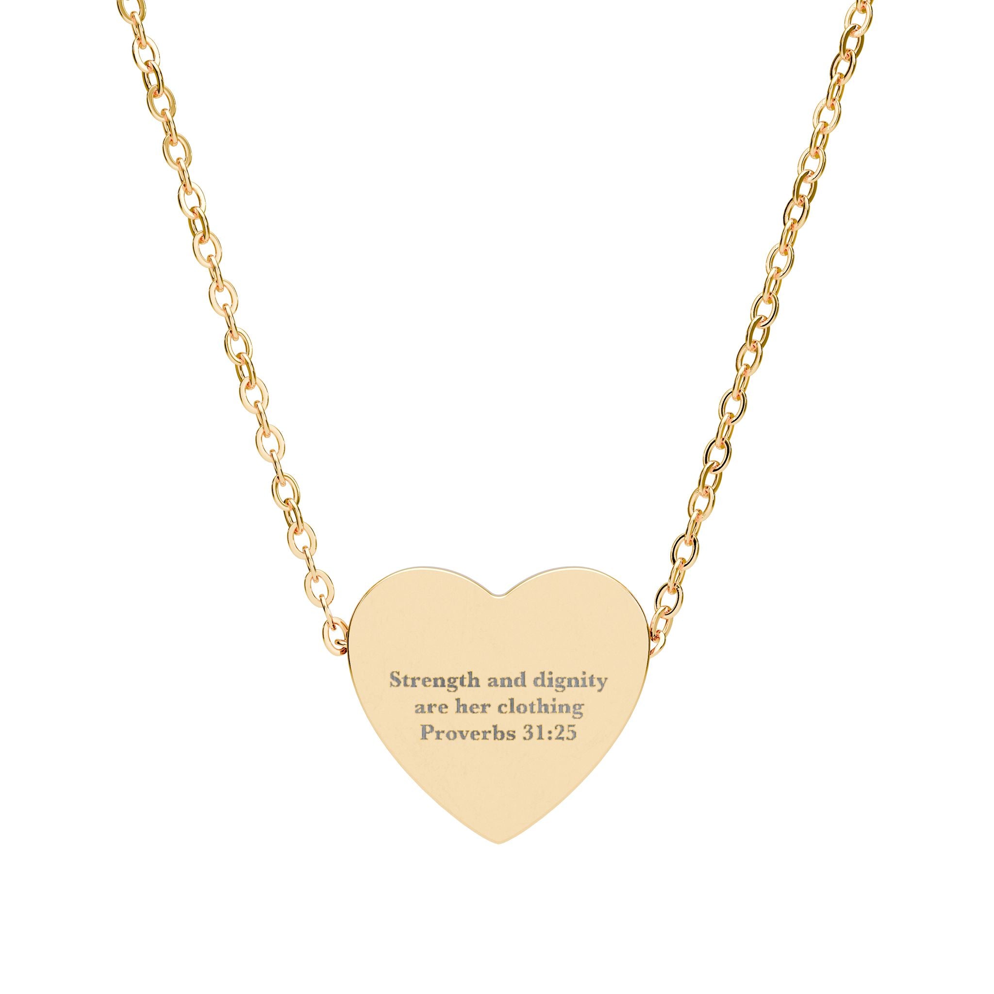 Strength and Dignity Heart Necklace - Proverbs 31:25 Christian Gift for Her, Mom, Engraved Faith Jewelry