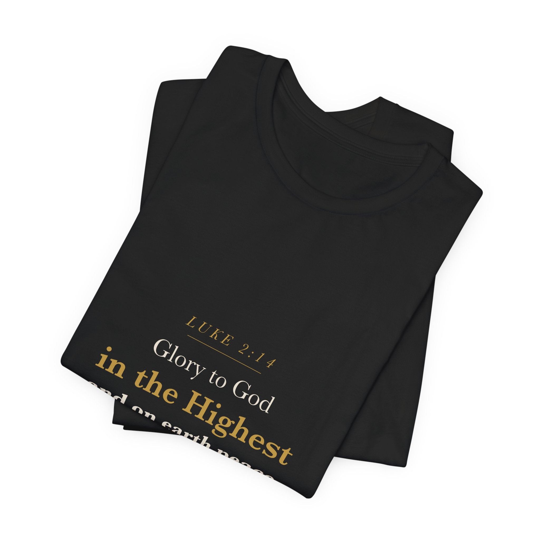 Glory to God in the Highest - Luke 2:14 Christmas Nativity Scripture Shirt - Elegant Serif Faith Christmas Tee (Dark)