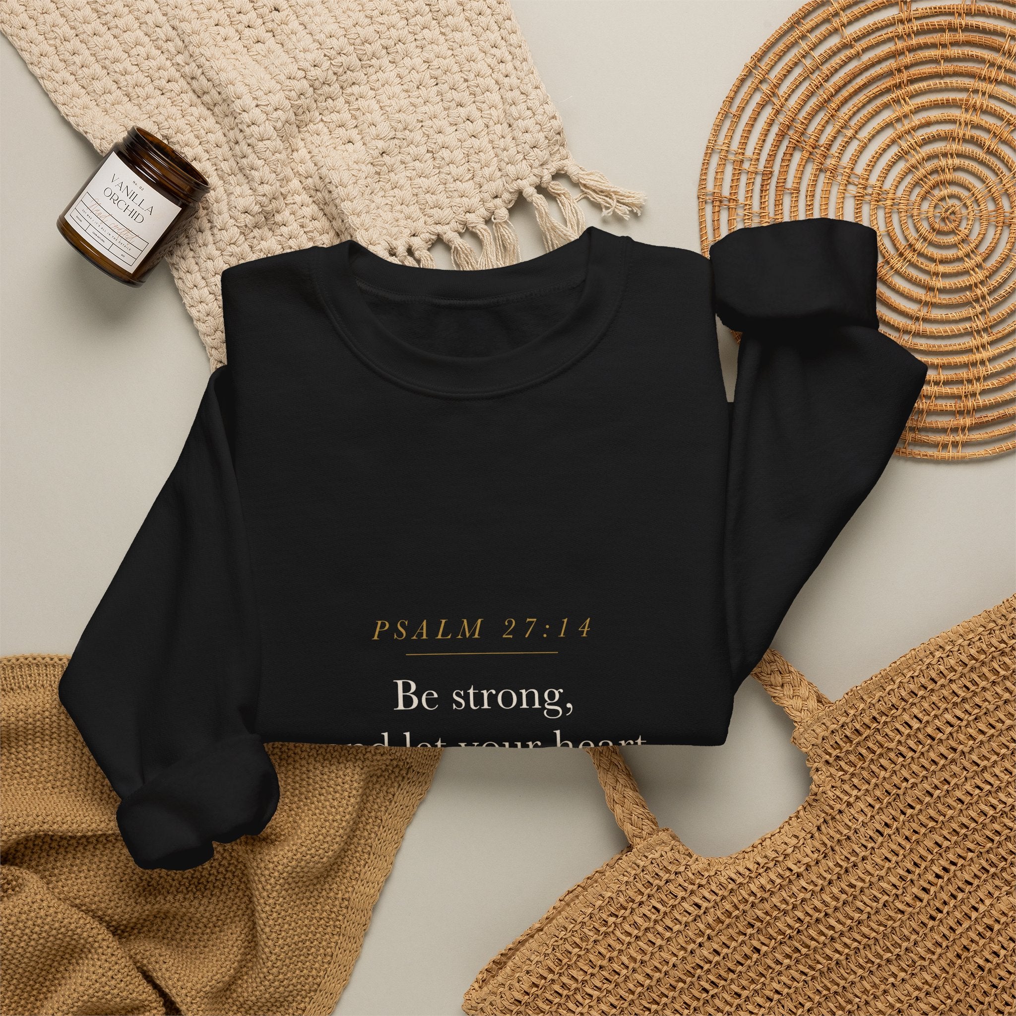 Faith Graduation Gift Sweatshirt 2026 — Be Strong and Take Courage, Psalm 27:14 Christian Grad Crewneck