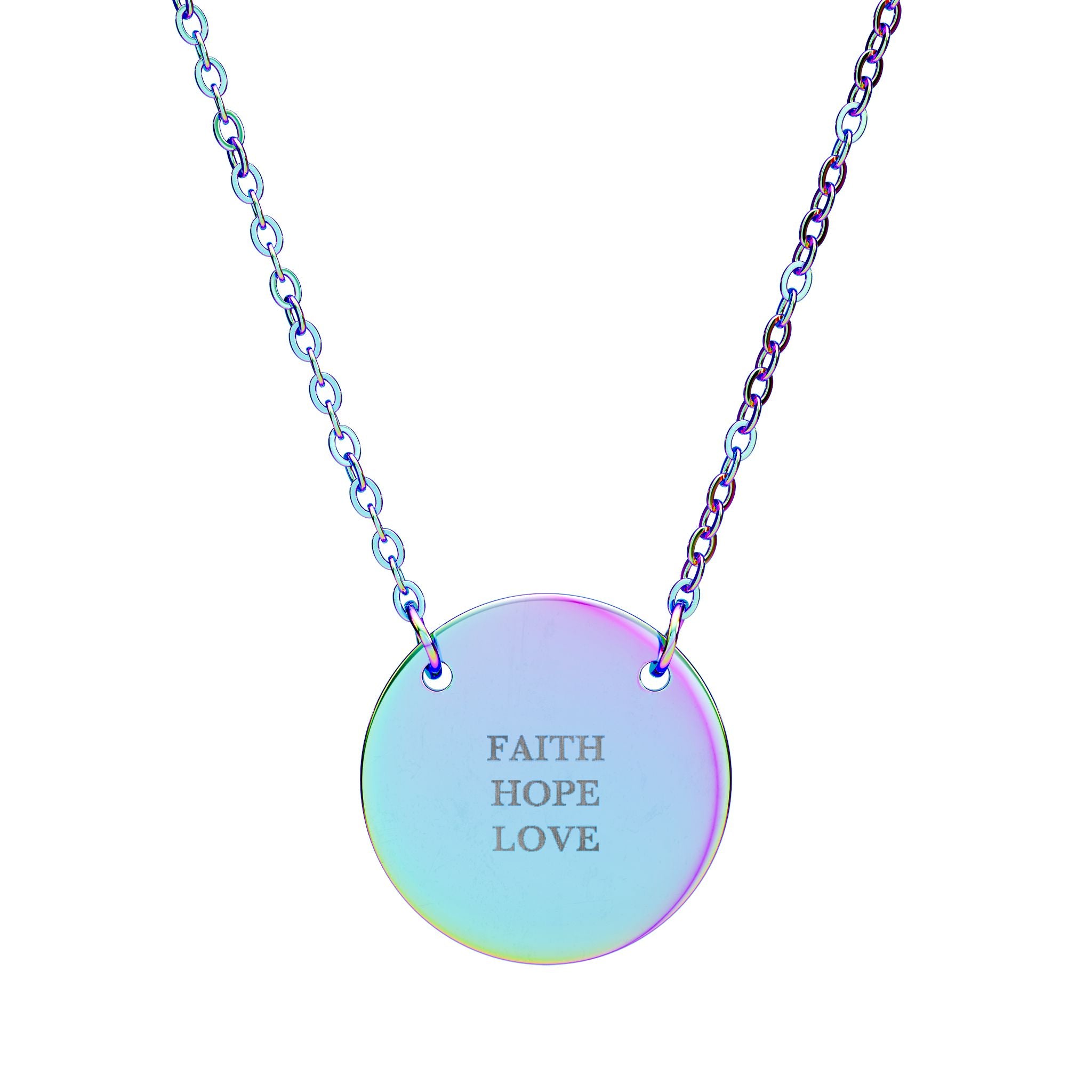 Faith Hope Love Circle Necklace - 1 Corinthians 13:13 Christian Faith Jewelry, Engraved