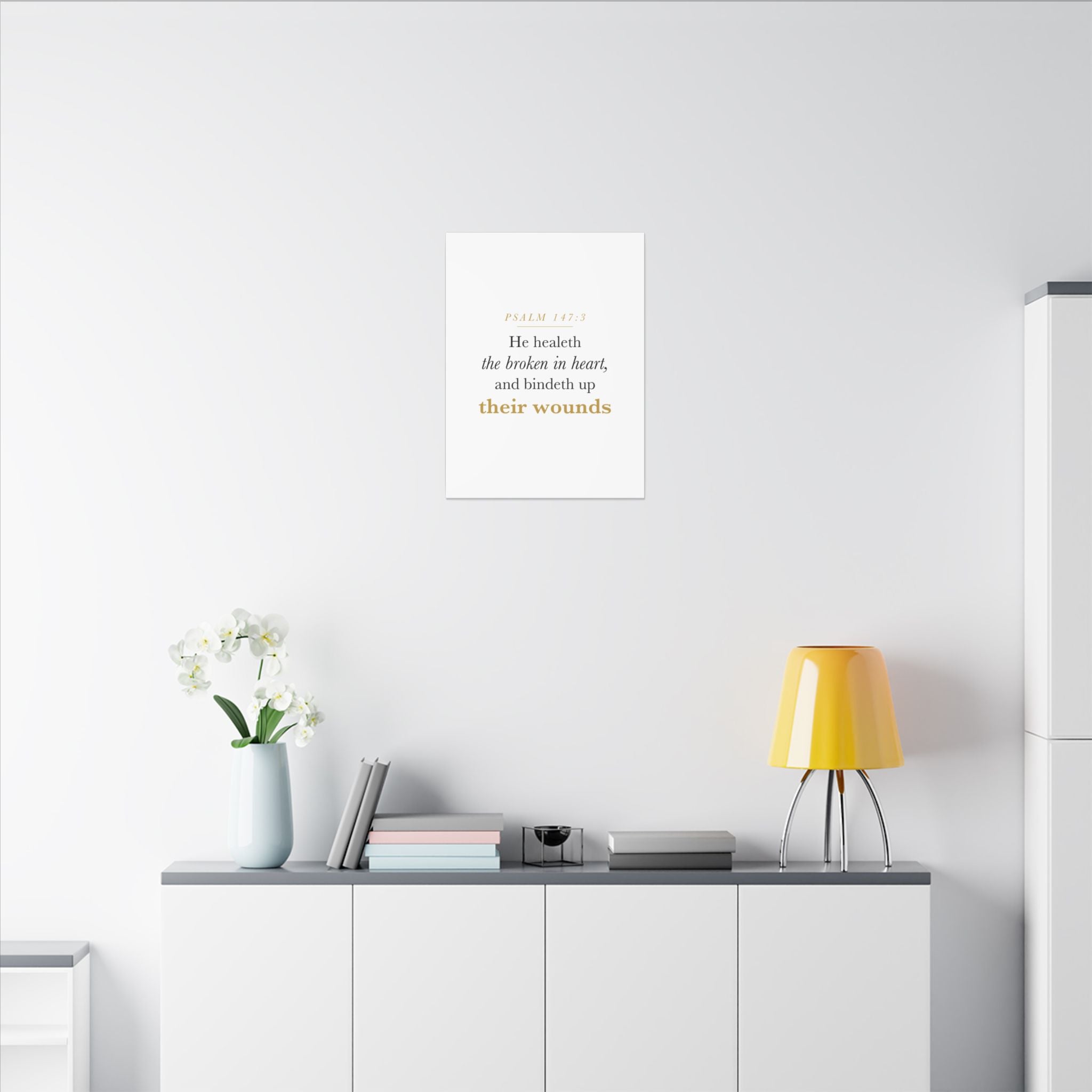 Christian Sympathy Gift Wall Art — He Healeth the Broken in Heart, Psalm 147:3 Bereavement Scripture Canvas