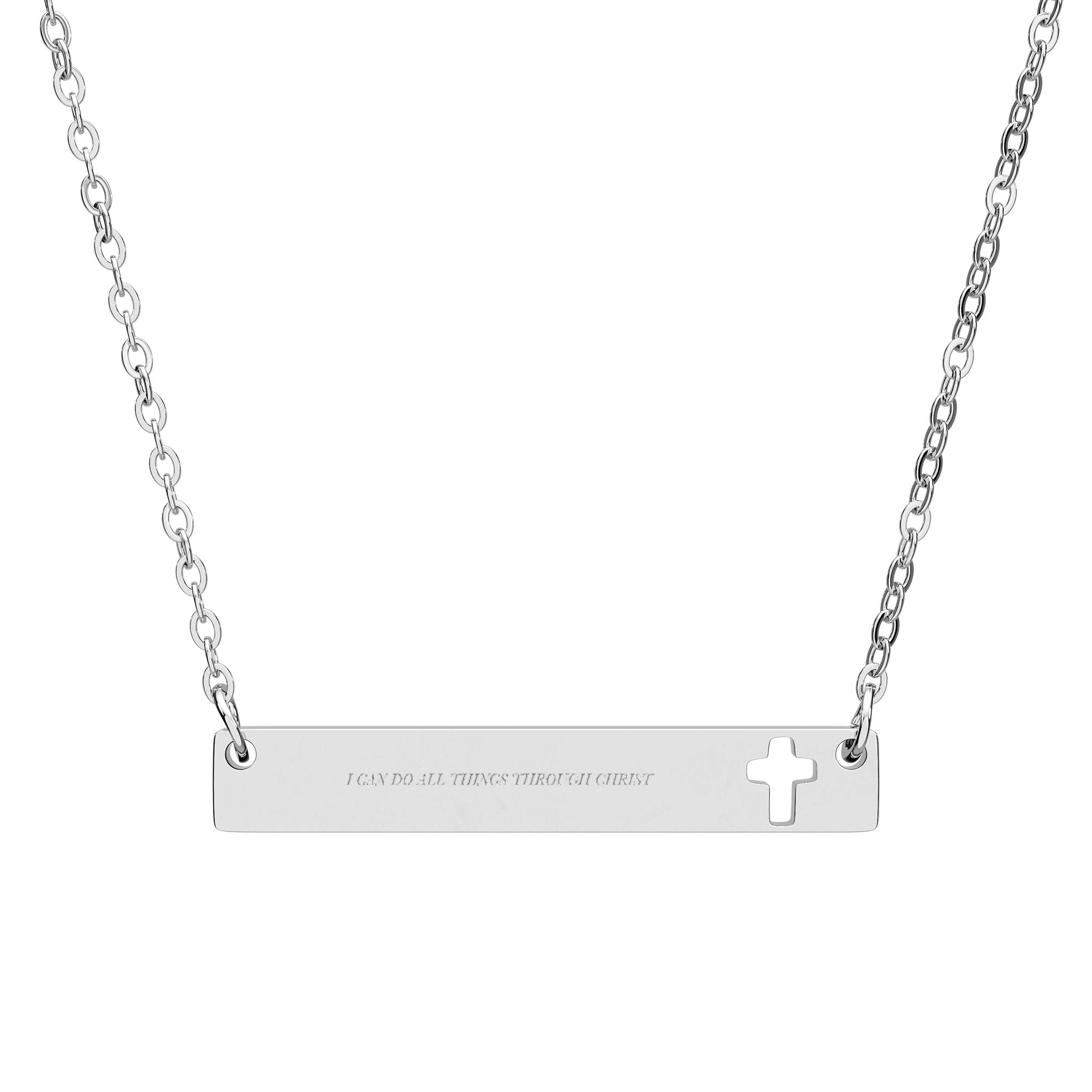 I Can Do All Things Through Christ Cross Bar Necklace - Philippians 4:13 Engraved Faith Jewelry