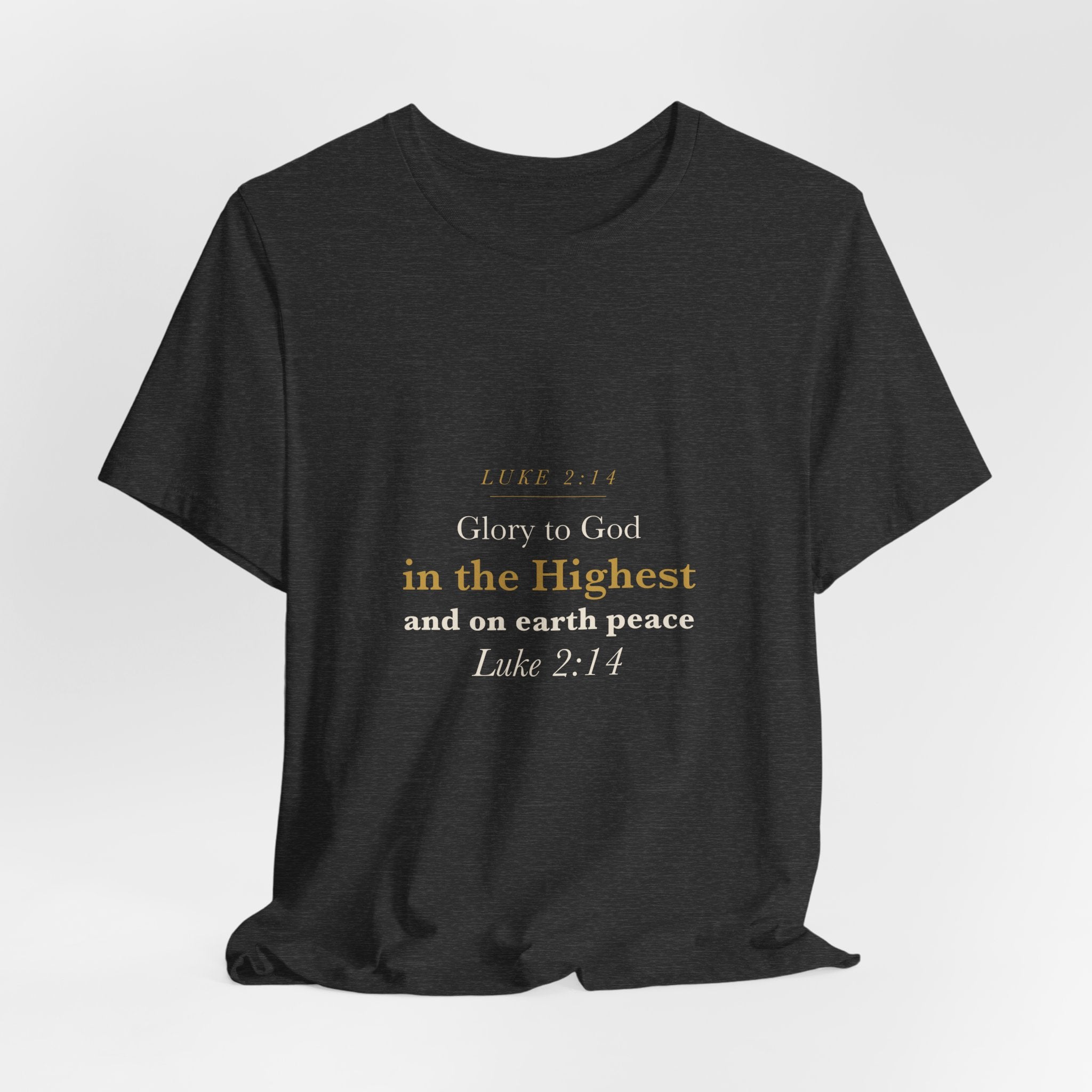 Glory to God in the Highest - Luke 2:14 Christmas Nativity Scripture Shirt - Elegant Serif Faith Christmas Tee (Dark)