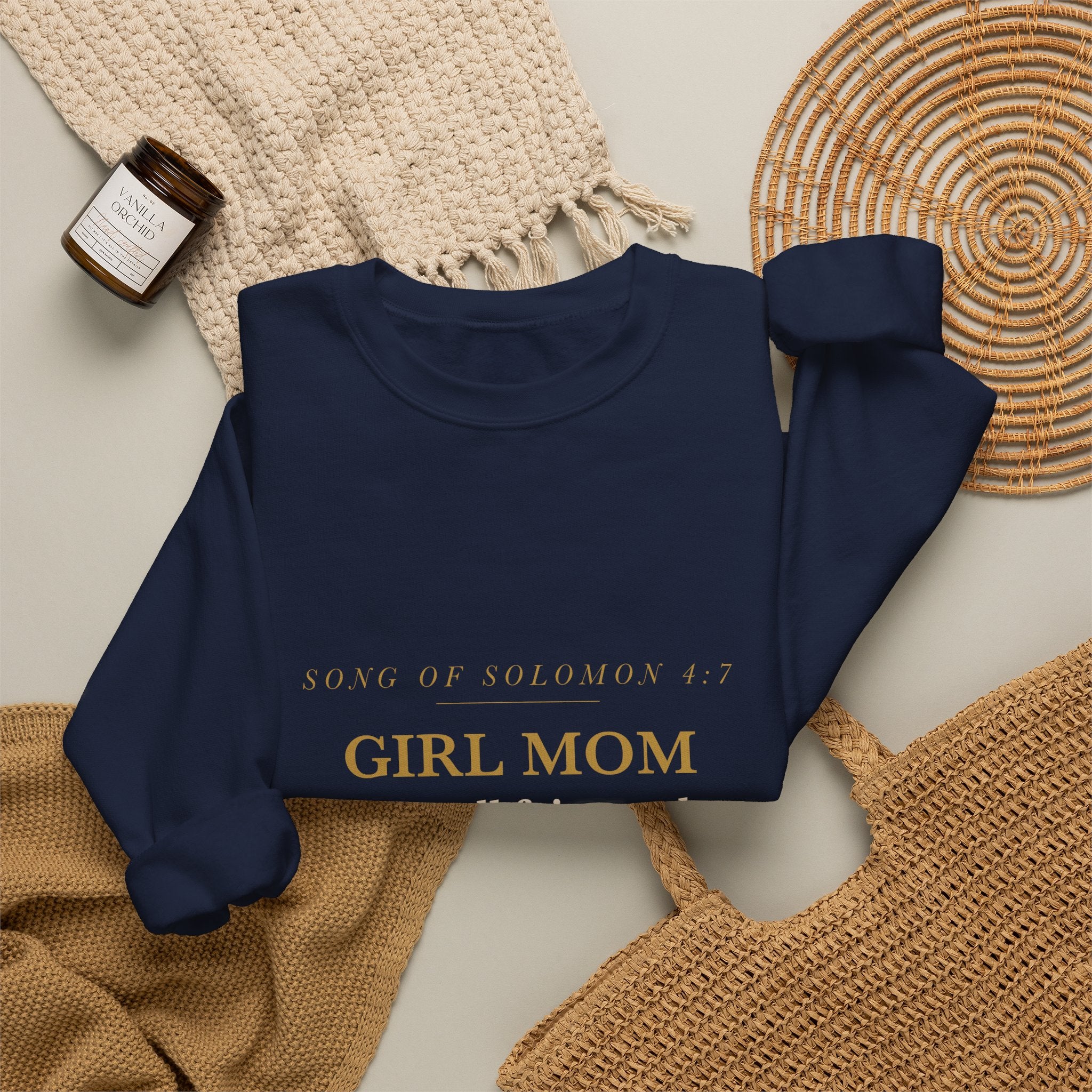 Girl Mom Sweatshirt Song of Solomon 4:7 Thou Art All Fair Christian Mom of Daughters Crewneck Gift