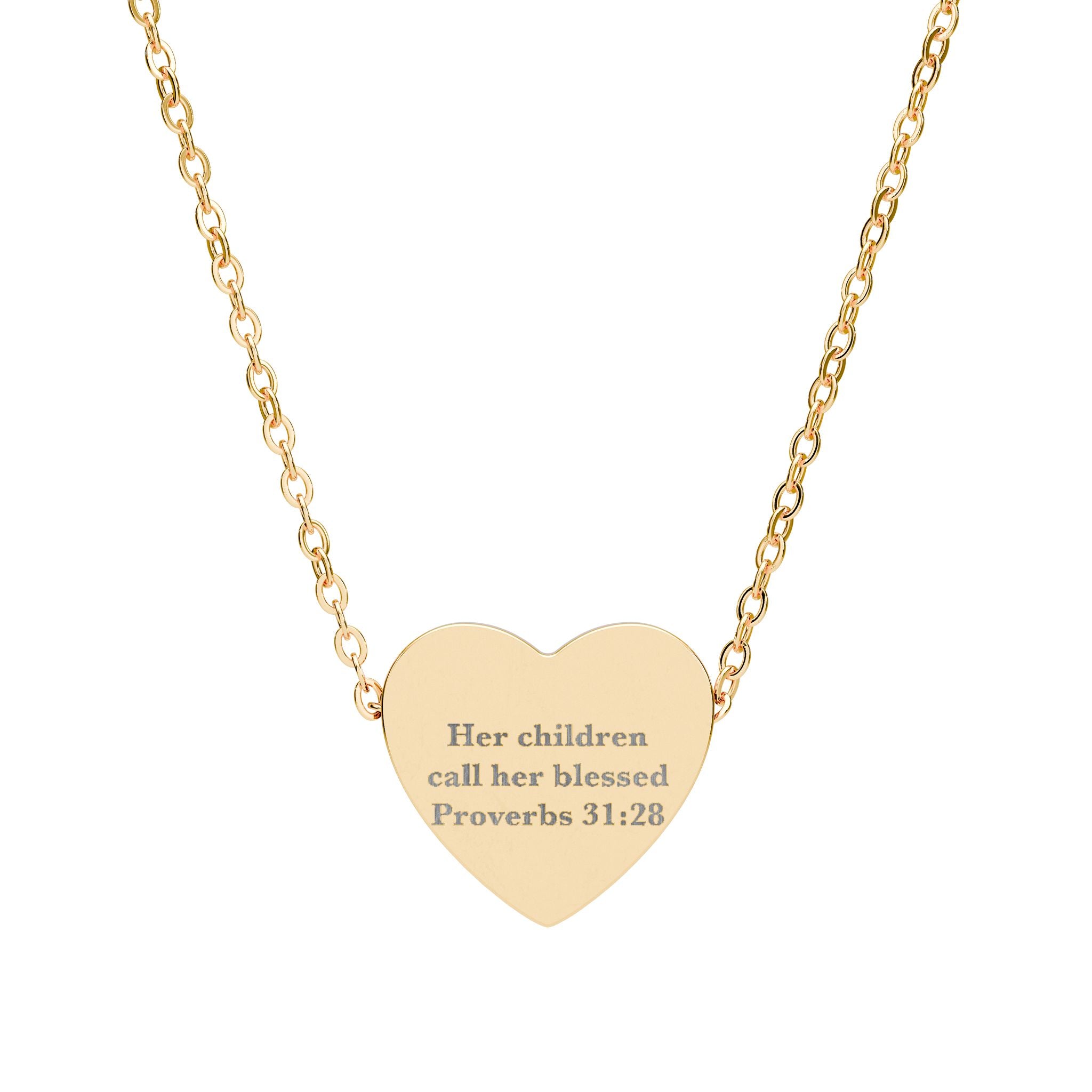 Her Children Call Her Blessed Heart Necklace - Proverbs 31:28 Christian Mom Gift, Engraved Faith Jewelry