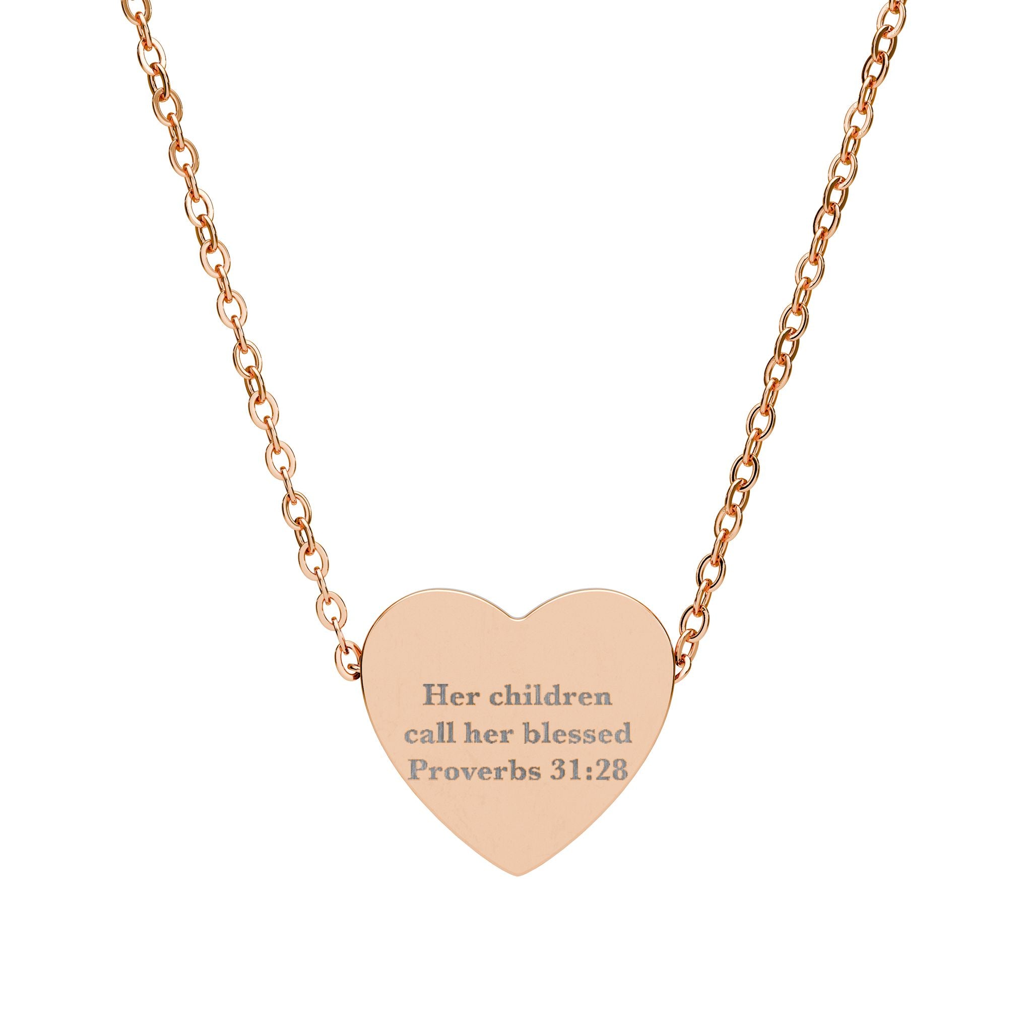 Her Children Call Her Blessed Heart Necklace - Proverbs 31:28 Christian Mom Gift, Engraved Faith Jewelry