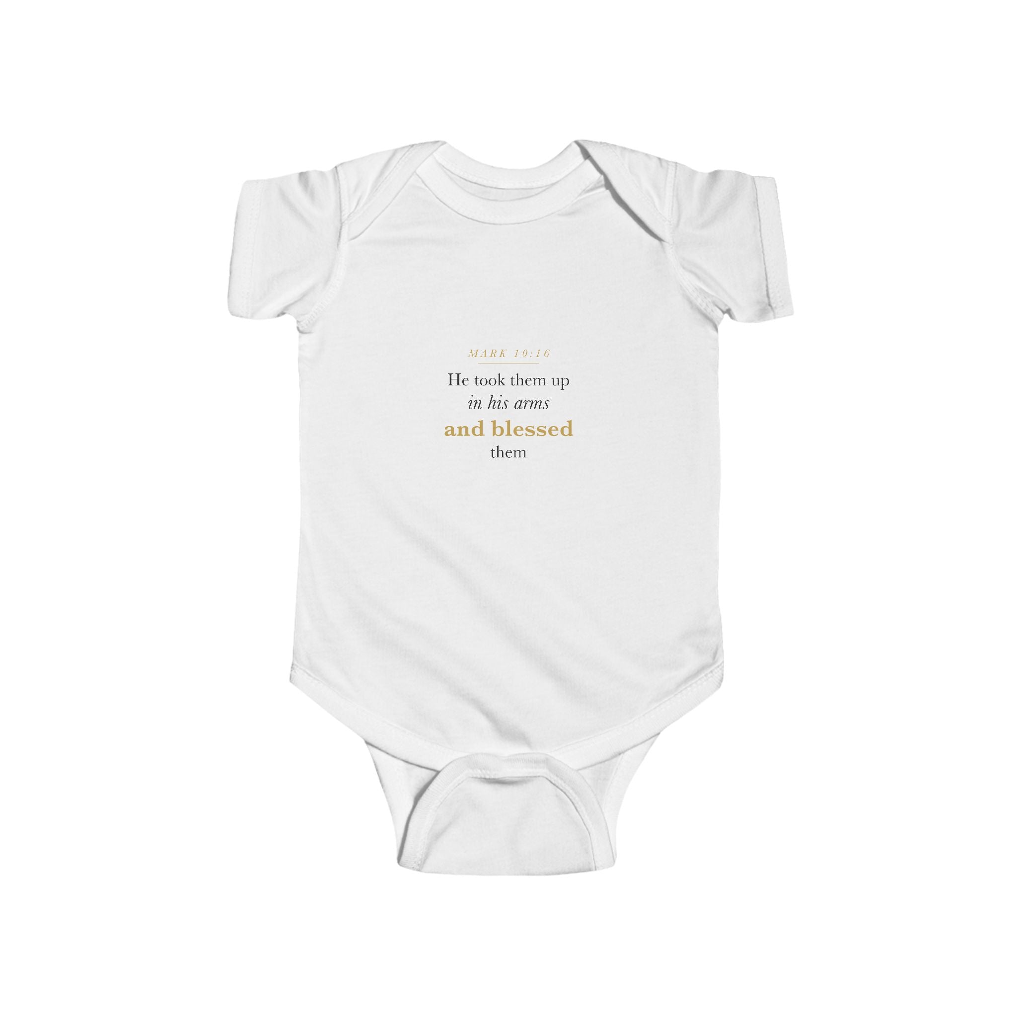 Baptism Bodysuit Bible Verse — He Blessed Them, Mark 10:16 Baby Dedication Christening Gift Onesie