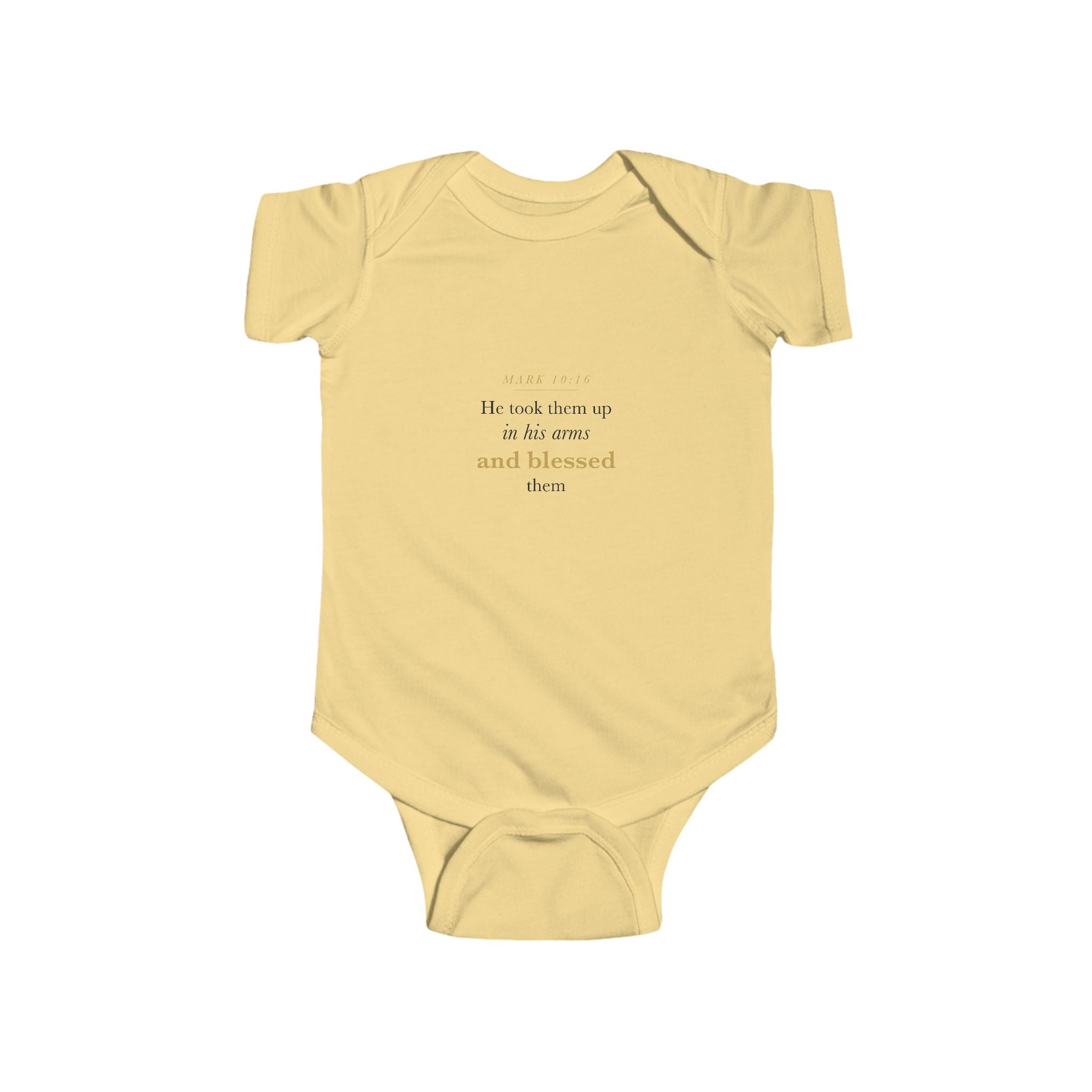 Baptism Bodysuit Bible Verse — He Blessed Them, Mark 10:16 Baby Dedication Christening Gift Onesie