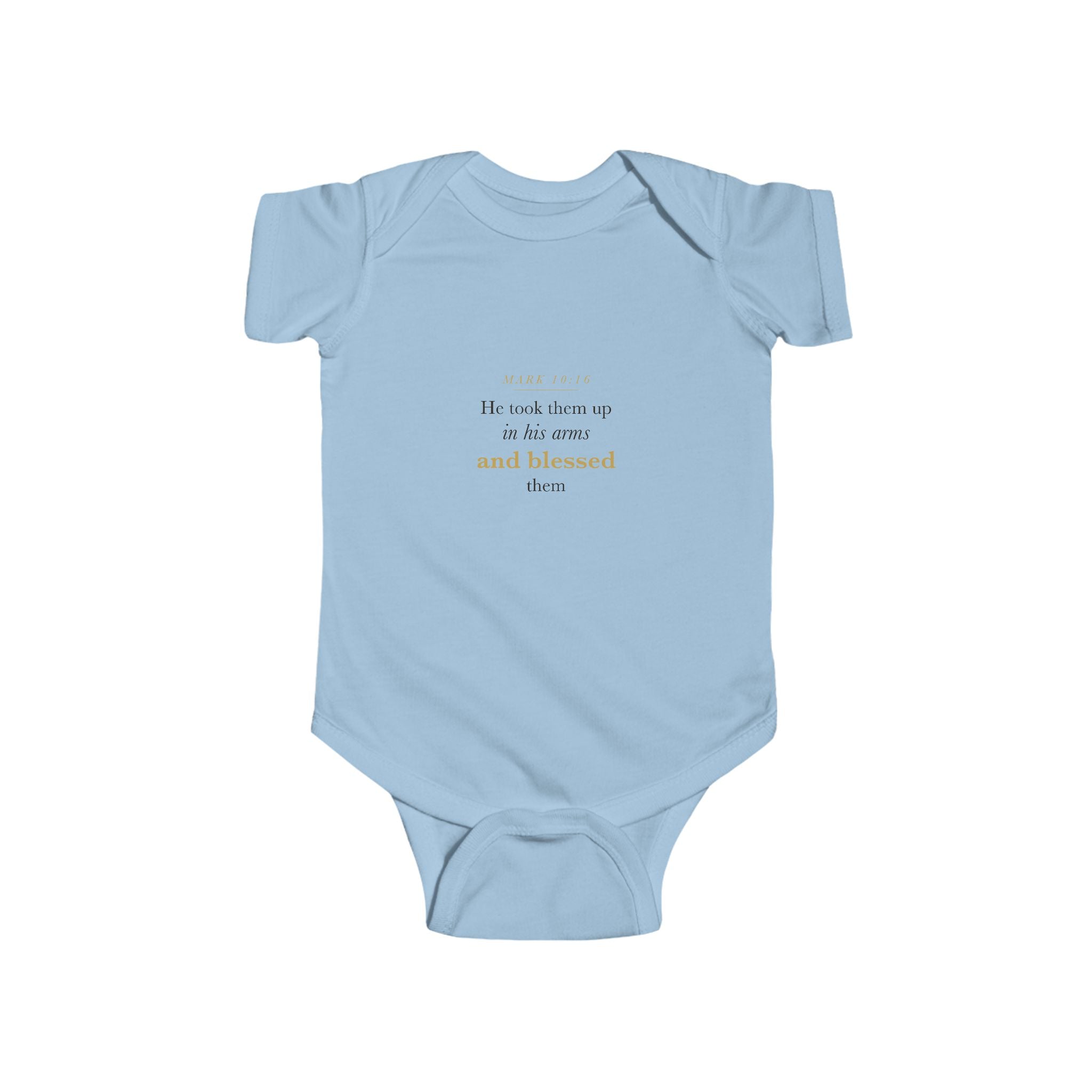 Baptism Bodysuit Bible Verse — He Blessed Them, Mark 10:16 Baby Dedication Christening Gift Onesie