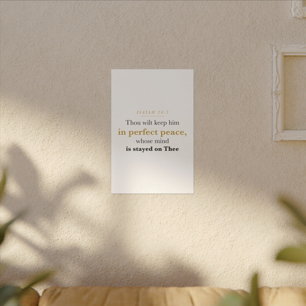 Perfect Peace Bible Verse Canvas — Whose Mind Is Stayed on Thee, Isaiah 26:3 Minimalist Neutral Scripture Wall Art